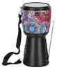 Boxa portabila bluetooth cu incarcare solara, design Darbuka, cu radio FM si lanterna, negru-inflorat