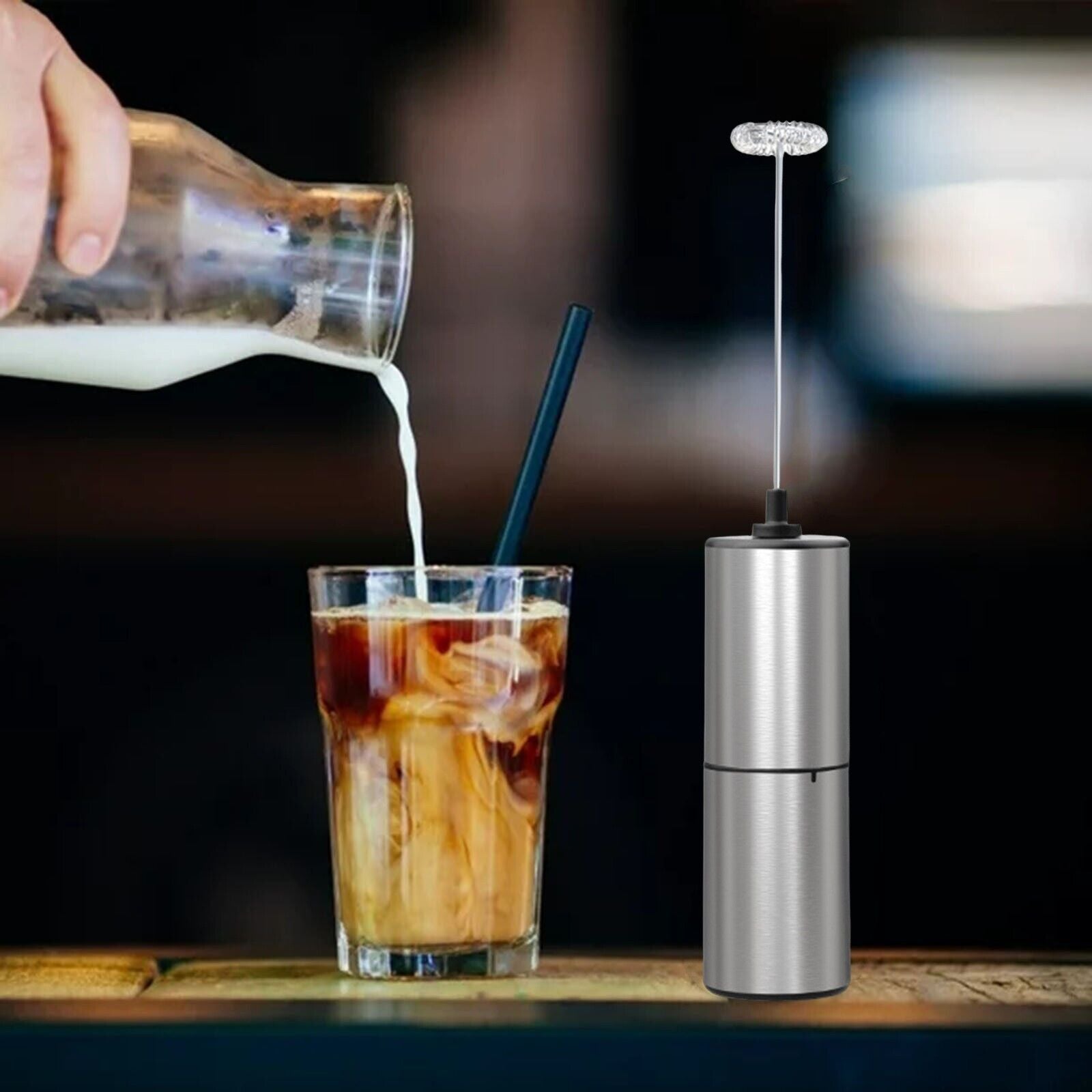 Mini mixer de facut spuma lapte, din otel inoxidabil, pe baterii, pentru cafea latte, cappuccino, ciocolata calda