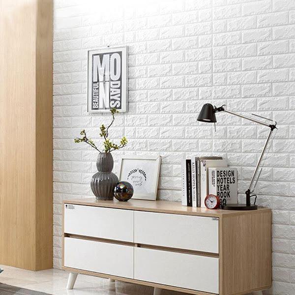 Tapet 3D caramizi albe, auto-adeziv pentru interior, 70 x 77 cm, 5mm grosime